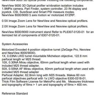 Zygo Newview 9000 3D Optical Surface Profiler