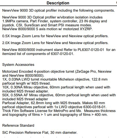 Zygo Newview 9000 3D Optical Surface Profiler