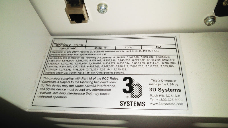 3D Systems ProJet 3500 HD Max 3D Resin Printer