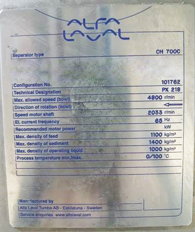Alfa Laval CH 700 C HSS Centrifuge