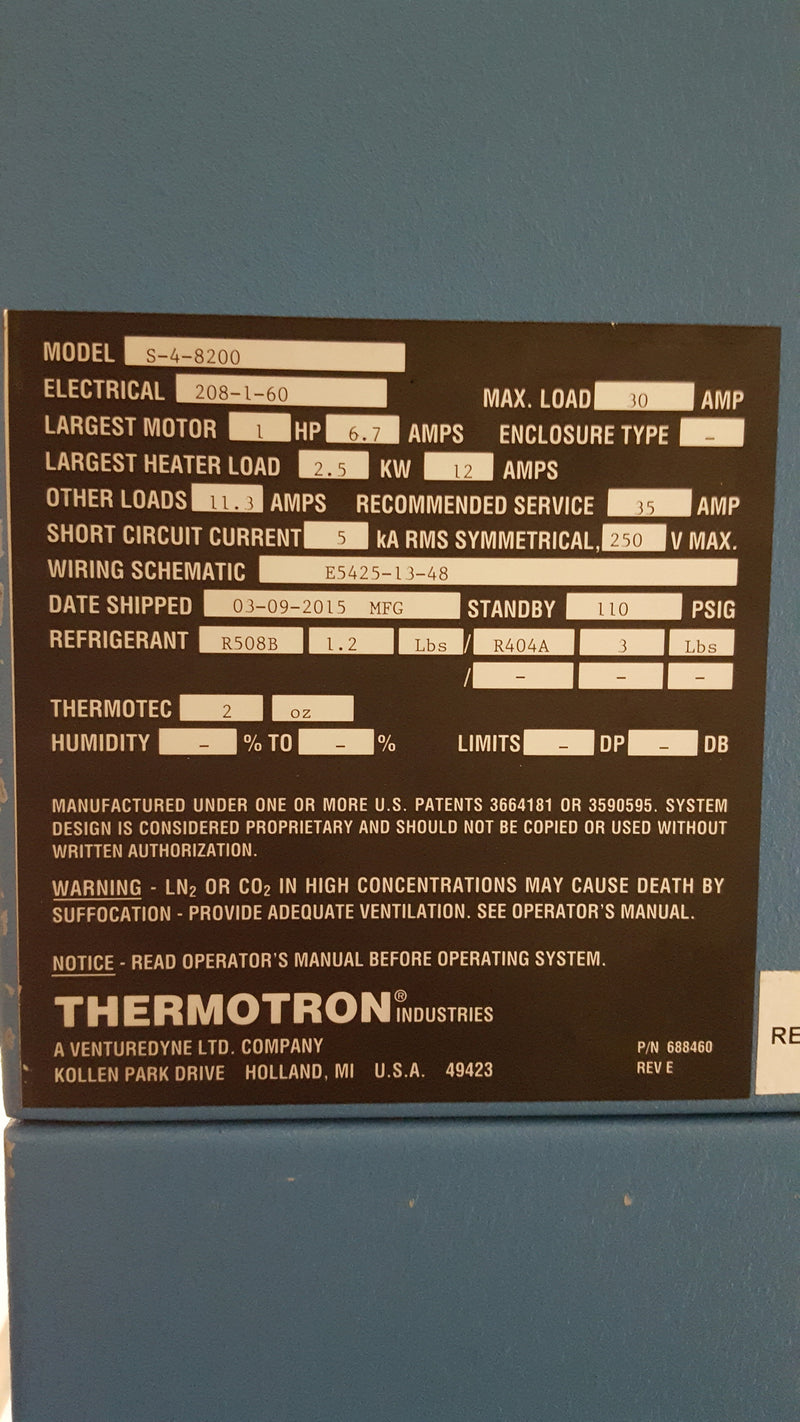 Thermotron S 4 8200 Temperature Cycling Chamber