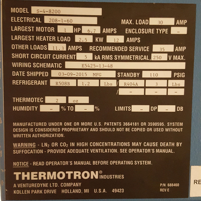 Thermotron S 4 8200 Temperature Cycling Chamber