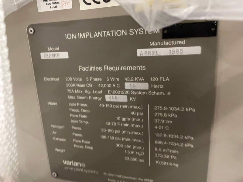 Varian E 220 HP Implanter