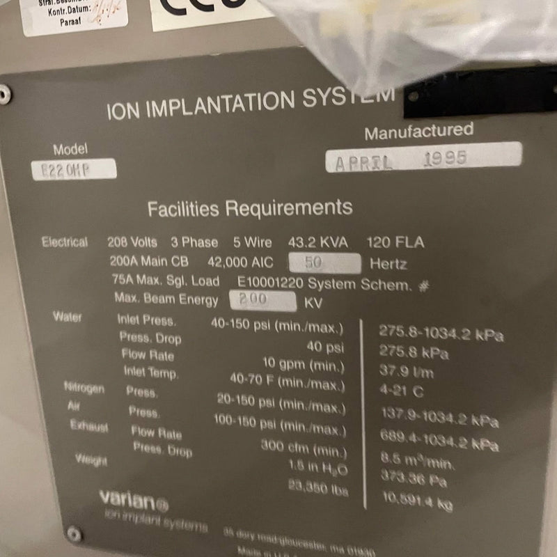 Varian E 220 HP Implanter