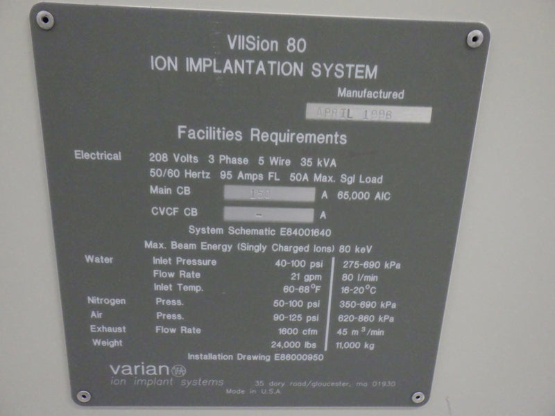 Varian Viision 80 Ion Implanter