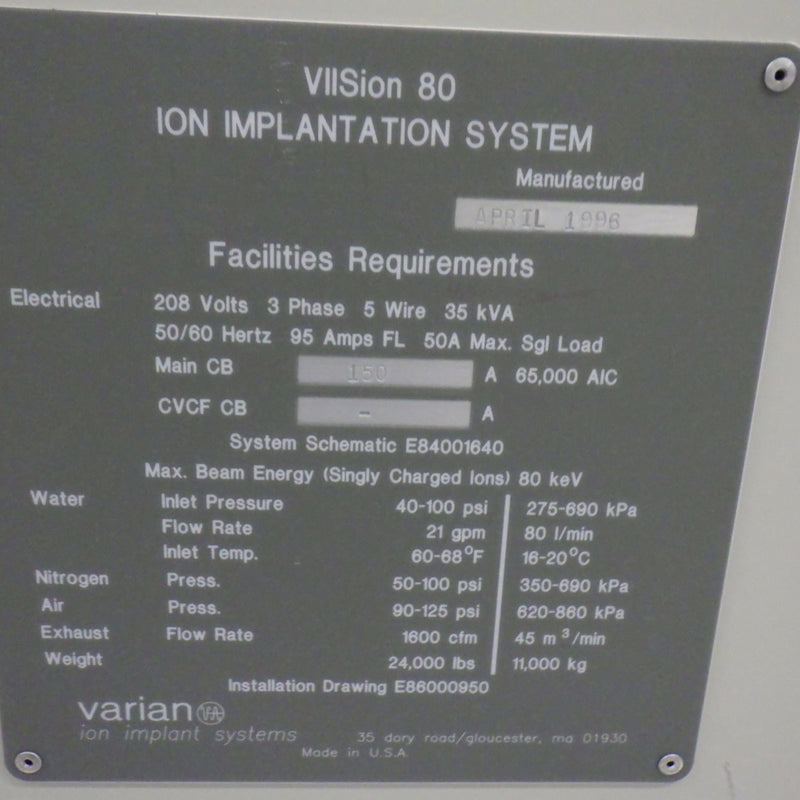 Varian Viision 80 Ion Implanter