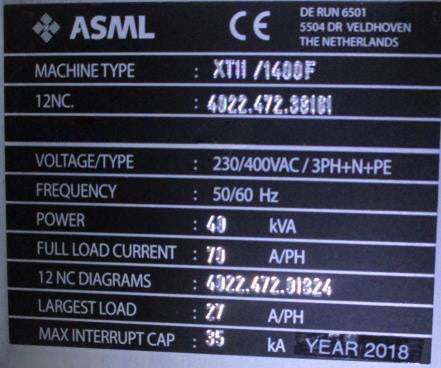ASML Twinscan XT 1400 F ArF Scanner