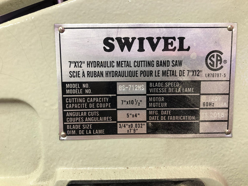 Swivel BS 712 MS Hydraulic Metal Cutting Band Saw