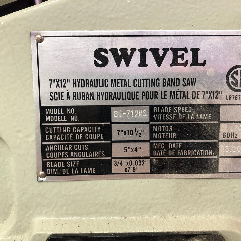 Swivel BS 712 MS Hydraulic Metal Cutting Band Saw