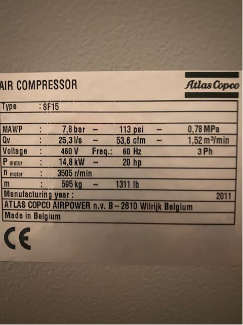 Atlas Copco SF 15 FF Compressor