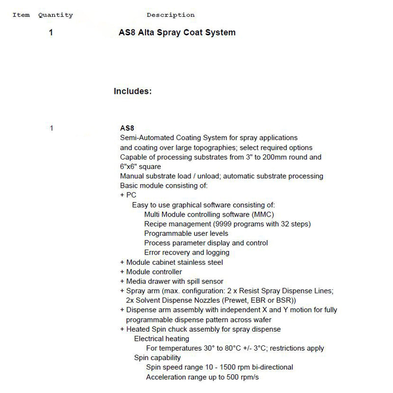 SUSS AS 8 Alta Spray Coater