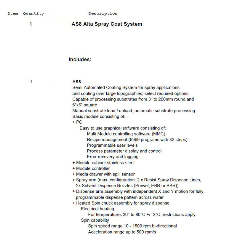 SUSS AS 8 Alta Spray Coater