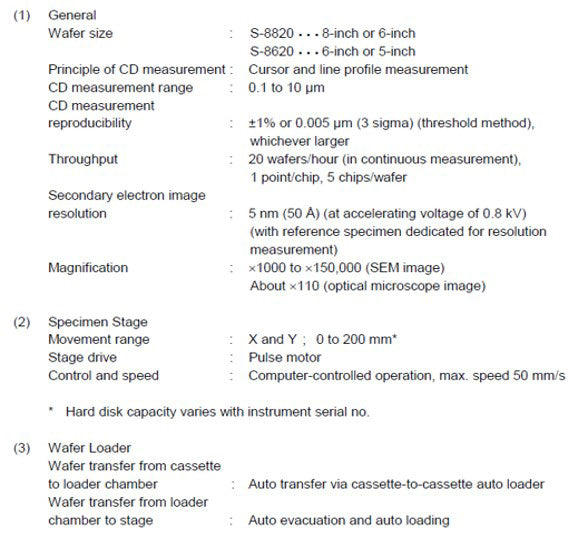 Hitachi S 8820 CD-SEM (Critical Dimension Scanning Electron Microscope)