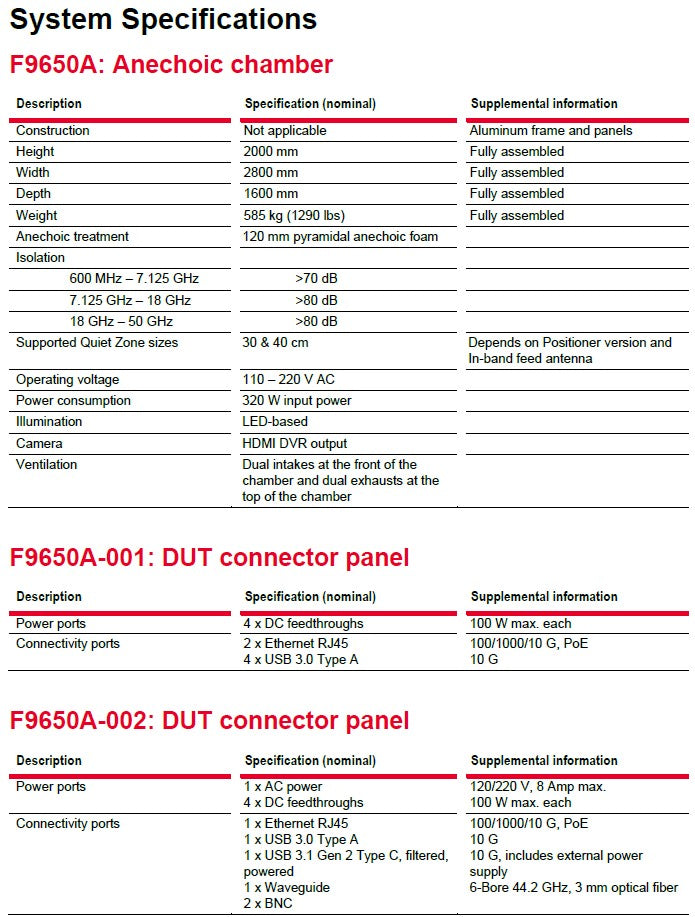 Keysight F 9650 A Compact Antenna Test Range (CATR) System