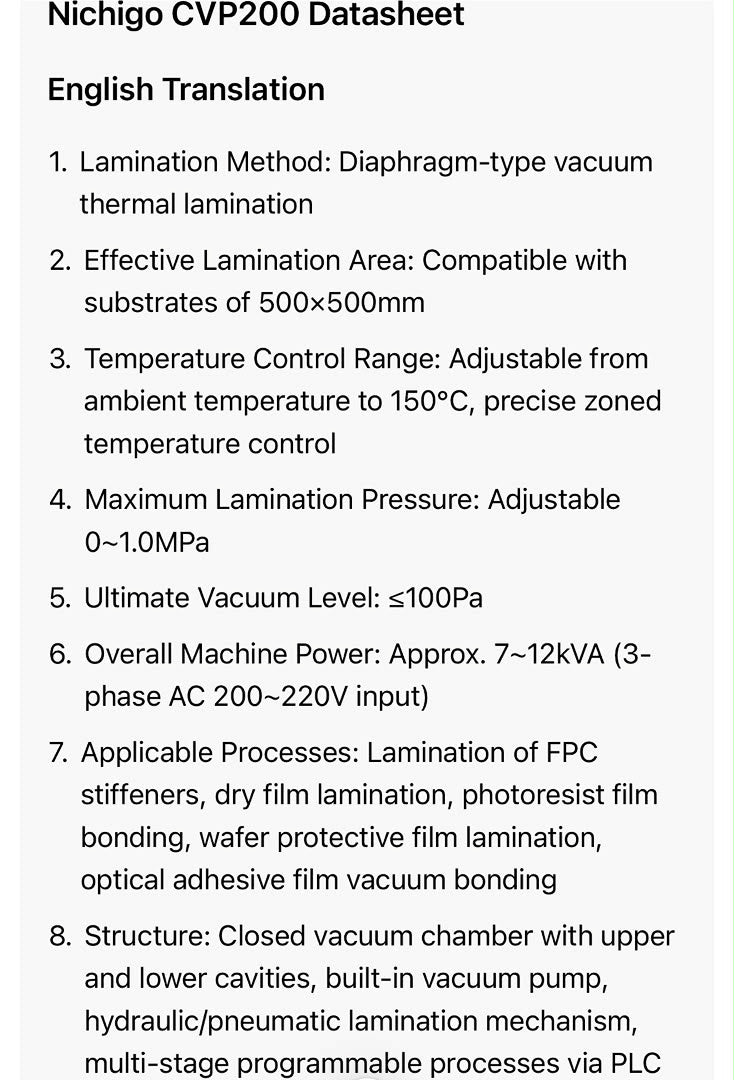Nichigo-Morton CVP 200 Vacuum Laminator