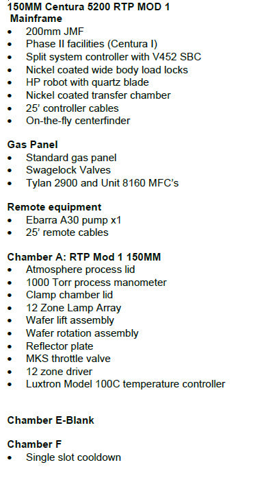 Applied Materials Centura 5200 RTP Reactor (Rapid Thermal Process)