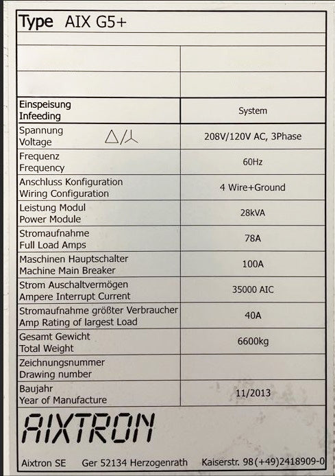 Aixtron G 5 Plus MOCVD (Metal Organic Chemical Vapor Deposition)