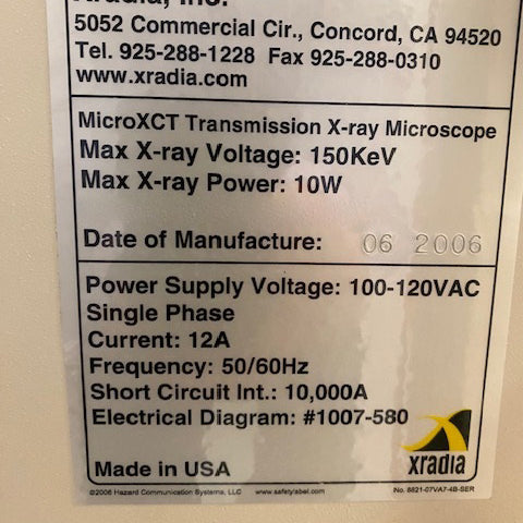 Xradia Micro XCT Transmission X-ray Microscope