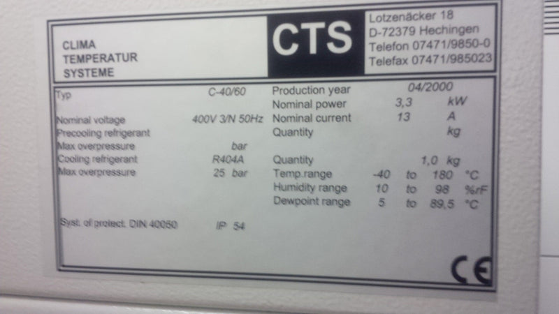 CTS C 40 / 60 Humidity / Temperature Oven