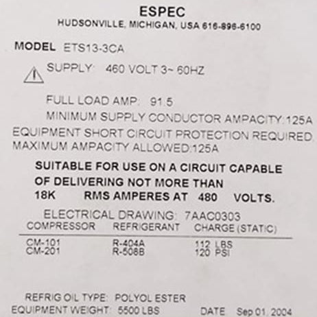 ESPEC ETS 13 3 CA Thermal Cycle Chamber