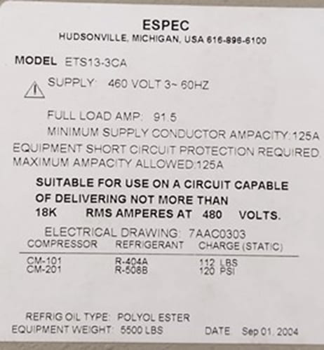 ESPEC ETS 13 3 CA Thermal Cycle Chamber