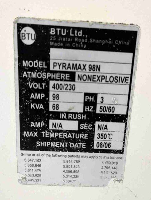 BTU Pyramax 98 N Nitrogen Reflow Oven