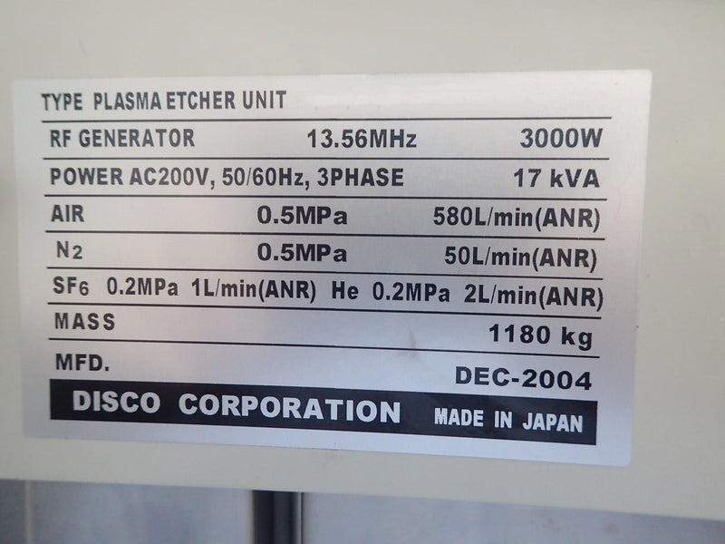 Disco DFE 8040 Plasma Etcher