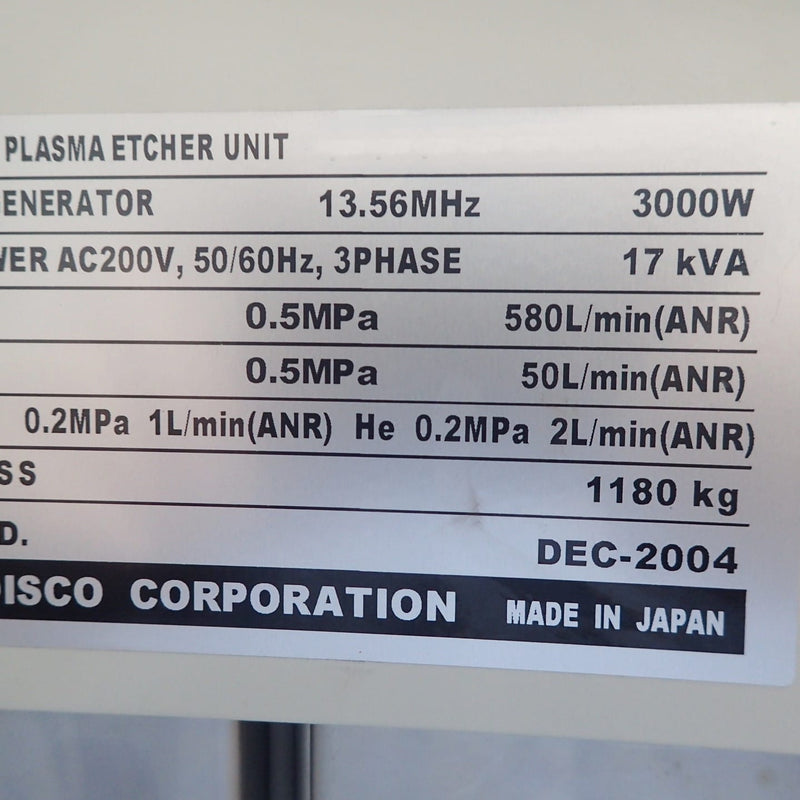 Disco DFE 8040 Plasma Etcher