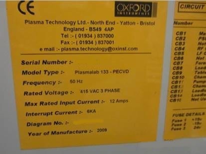 Oxford Plasmalab 133 PECVD (Plasma-Enhanced Chemical Vapor Deposition)