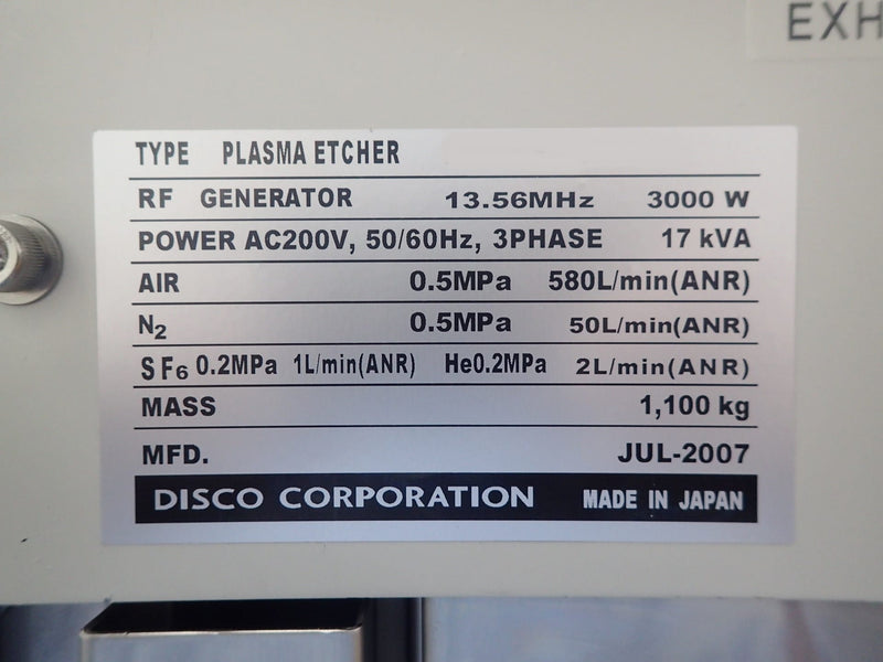 Disco DFE 8040 Plasma Etcher