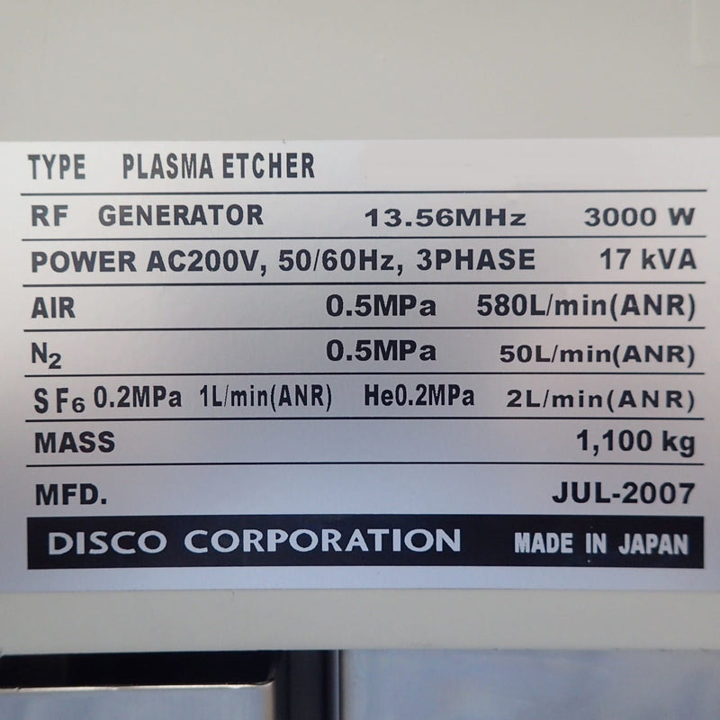 Disco DFE 8040 Plasma Etcher
