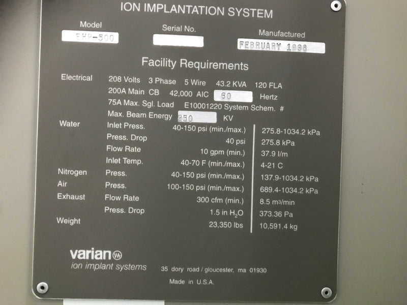 Varian EHP 500 Ion Implanter