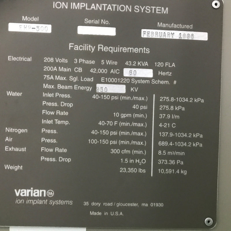 Varian EHP 500 Ion Implanter