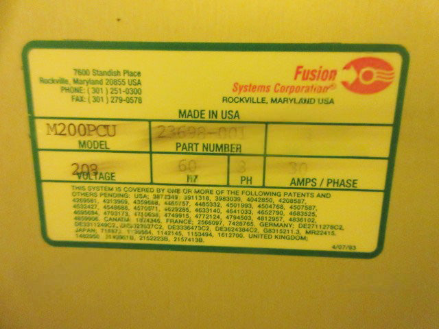 Axcelis Fusion M 200 PCU UV Cure System