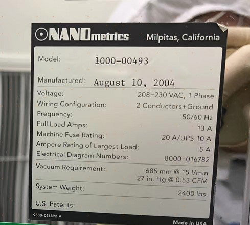 ONTO / Nanometrics Atlas 1000-00493 Metrology System