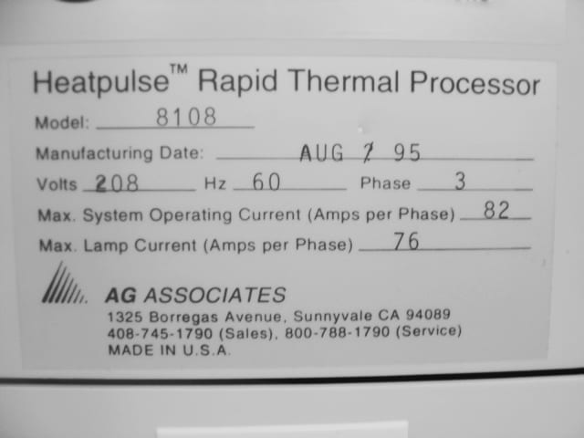 AG Associates Heatpulse 8108 RTP System (Rapid Thermal Process)