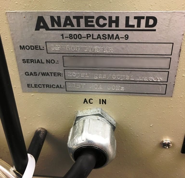Anatech MP 600 Plasma Etcher