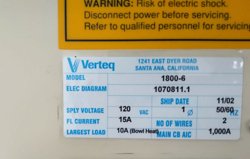 Verteq 1800 6 SRD (Spin Rinse Dryer)