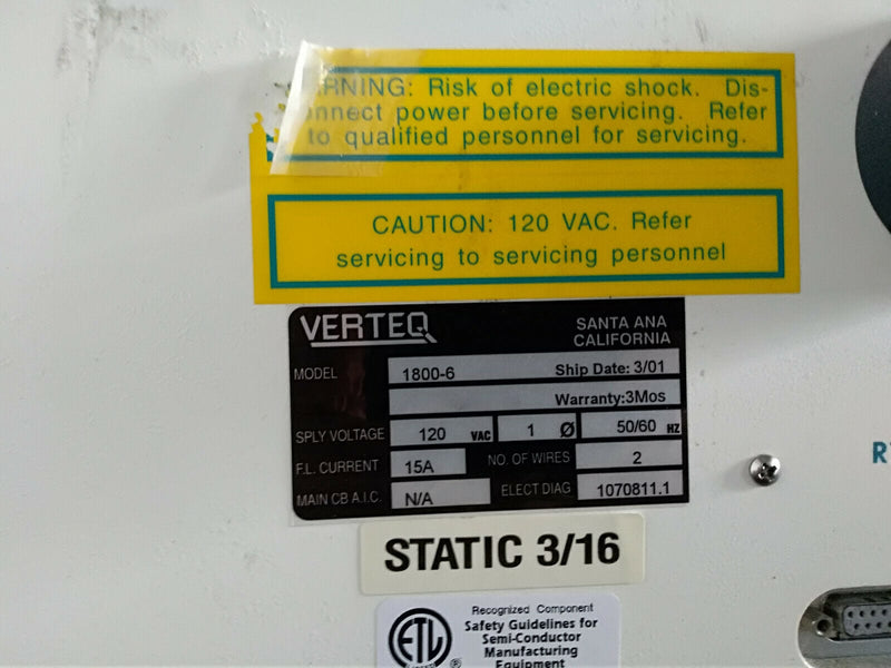 Verteq 1800 6 SRD (Spin Rinse Dryer)