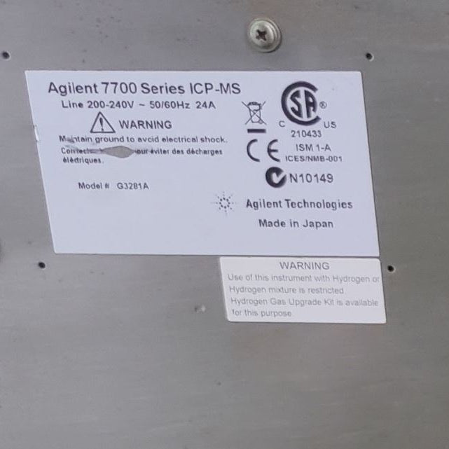 Agilent / Varian 7700 ICP-MS (Inductively Coupled Plasma - Mass Spectrometer)