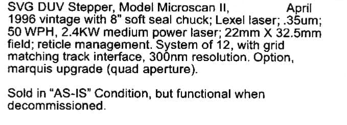 SVG Microscan II DUV Stepper (Deep Ultraviolet)
