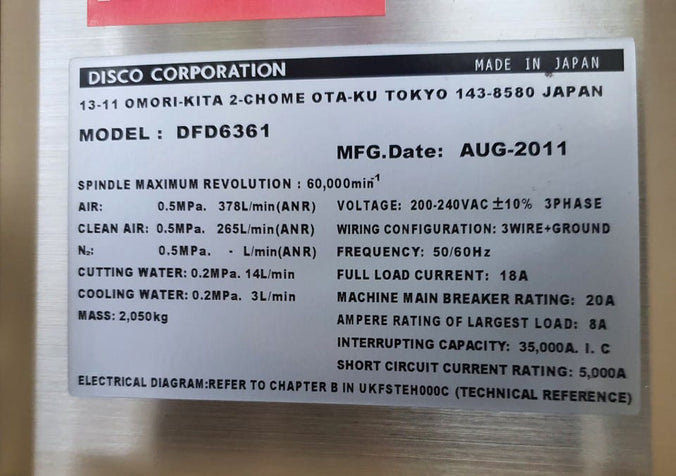 Disco DFD 6361 Automatic Dicing Saw