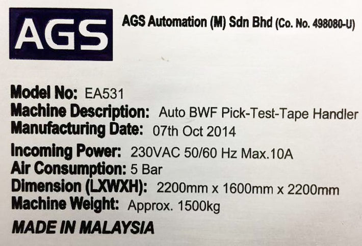 AGS Automation EA 531 Auto BWF Pick-Test-Tape Handler