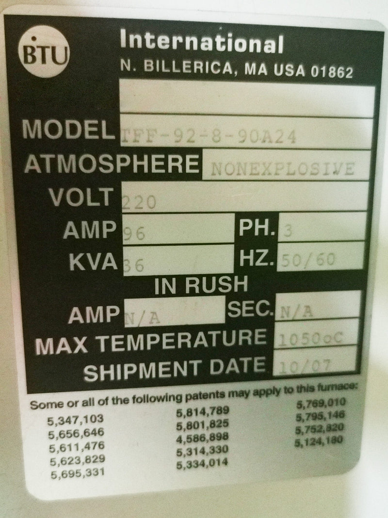 BTU TFF 92 8 90 A 24 Kiln
