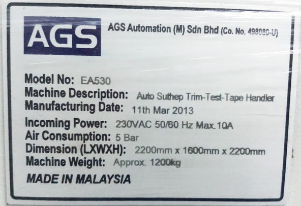 AGS Automation EA 530 Semi-Automatic Trim-Test Tape Tester