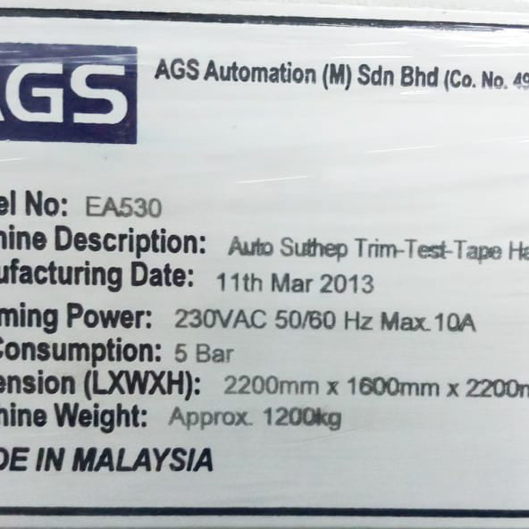 AGS Automation EA 530 Semi-Automatic Trim-Test Tape Tester