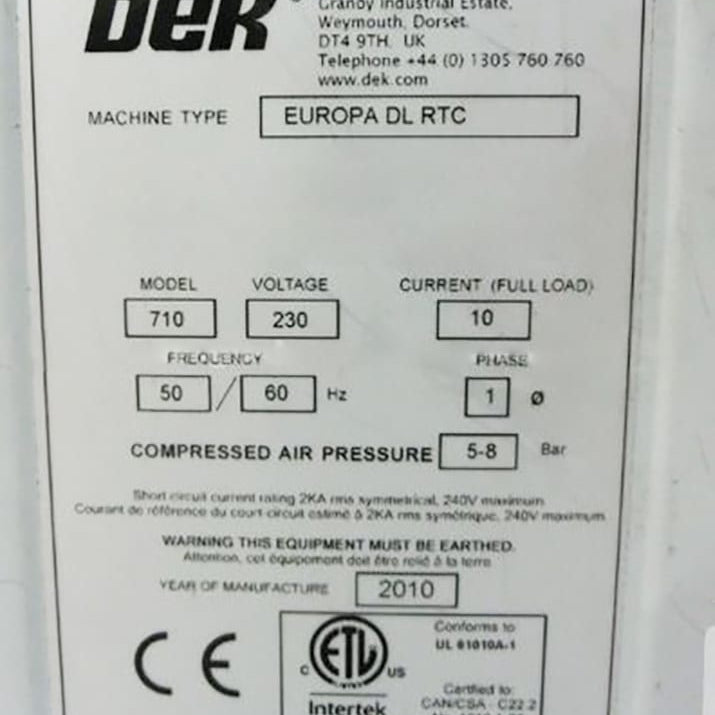 Dek Europa DL RTC Screen Printer