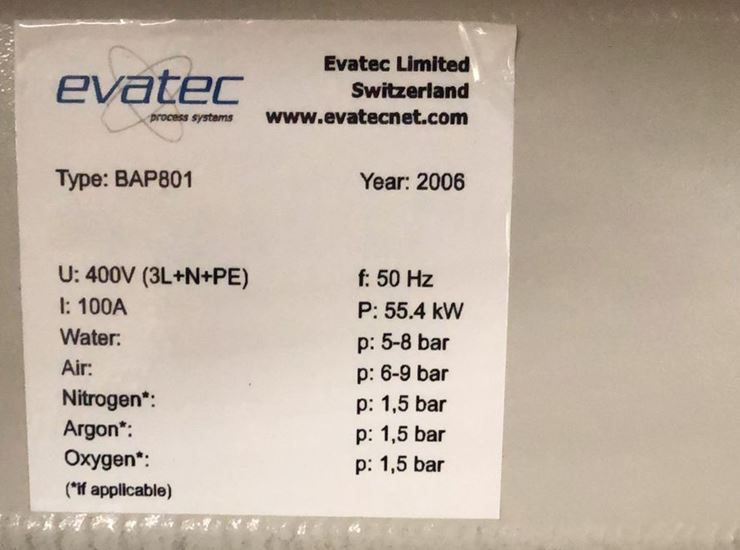 Evatec BAP 801 Evaporation Tool