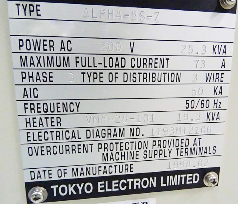 Tel Alpha 6 S LPCVD Vertical Furnace (Low Pressure Chemical Vapor Deposition)