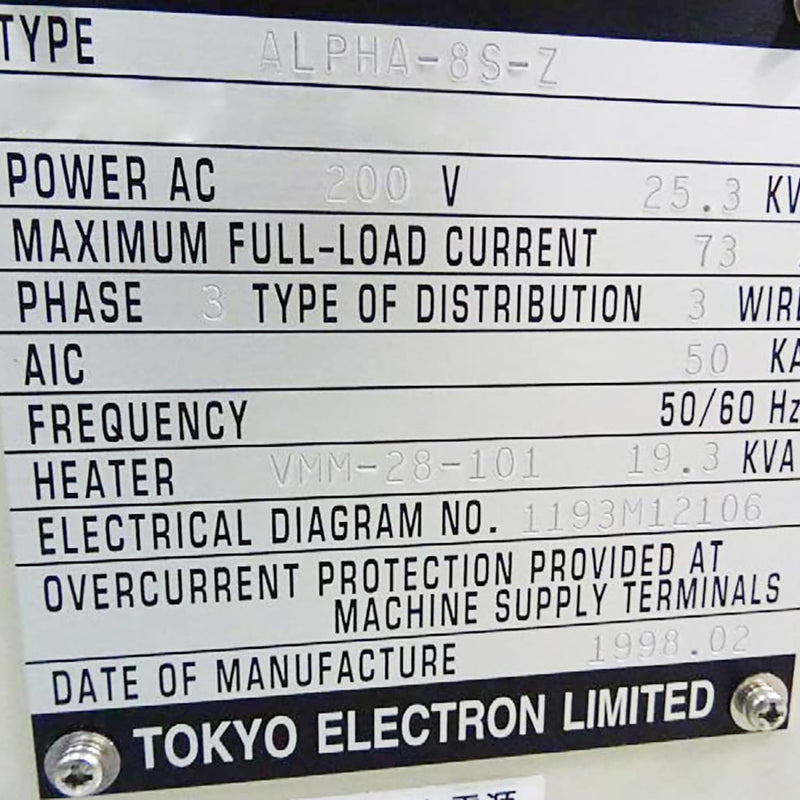Tel Alpha 6 S LPCVD Vertical Furnace (Low Pressure Chemical Vapor Deposition)